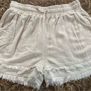 Umgee Cream High Waist Frayed Shorts
